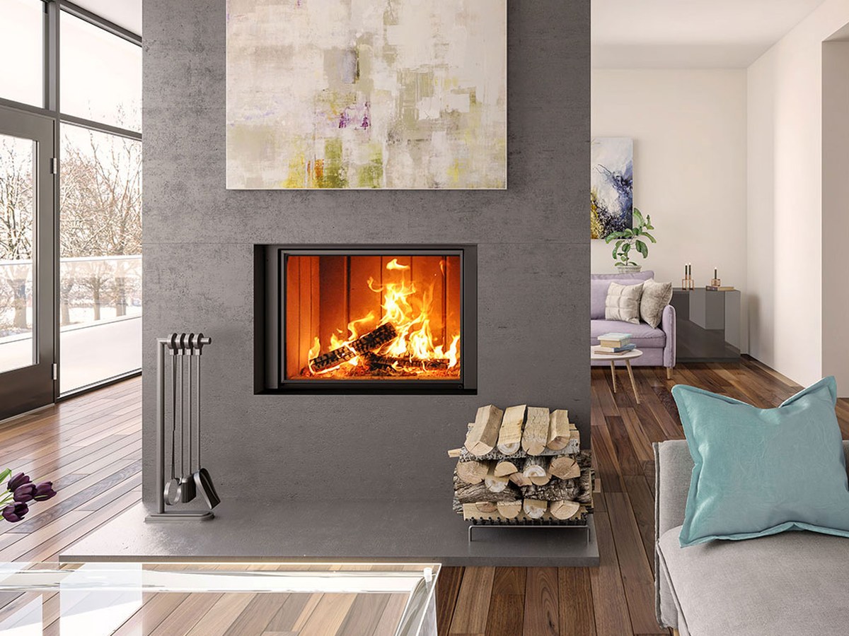 A prefabricated zero clearance fireplace in a modern room