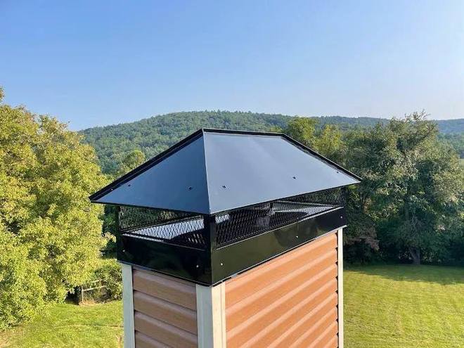 Hip-roof cap on a sided chase