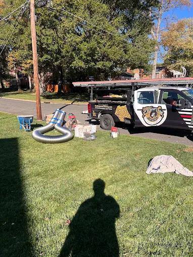Set up on the lawn, drop cloths out